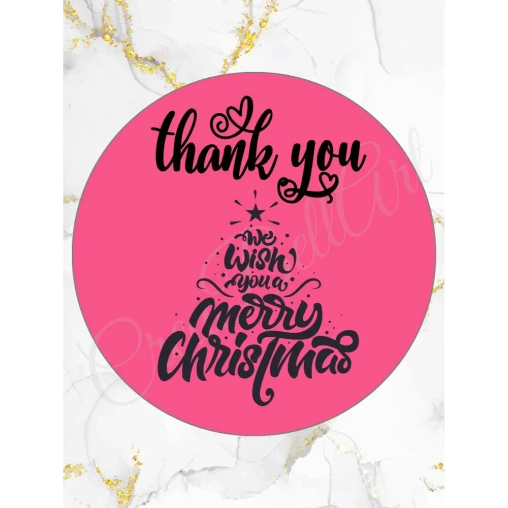 100 Christmas Thank You Stickers –Merry Christmas Tree Design